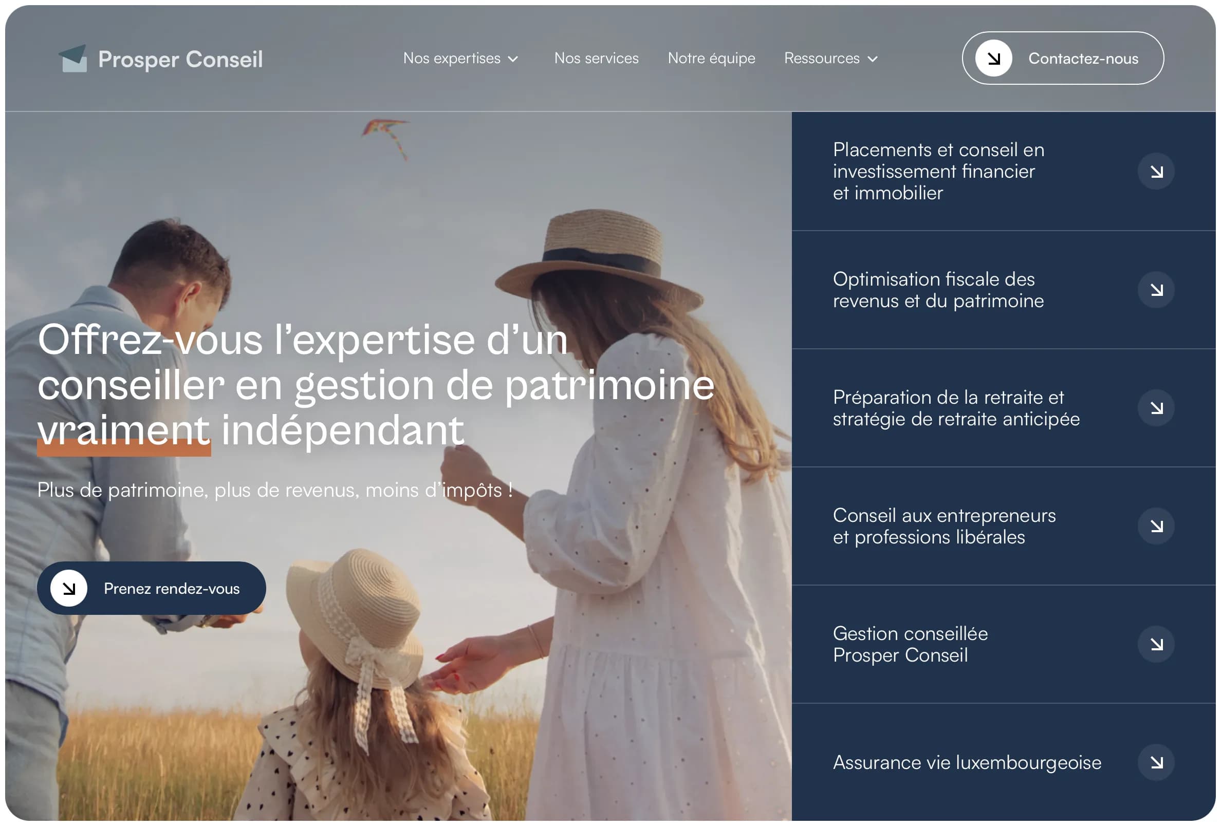 Page d’accueil du cabinet Prosper Conseil